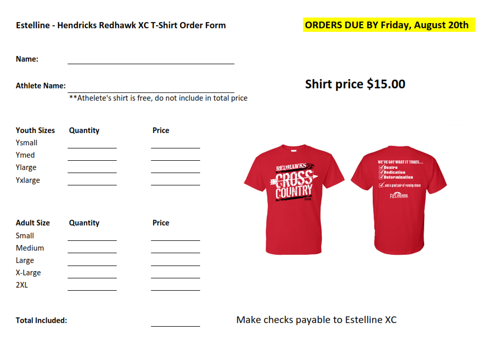 E-H Redhawk Cross Country Shirts for Sale