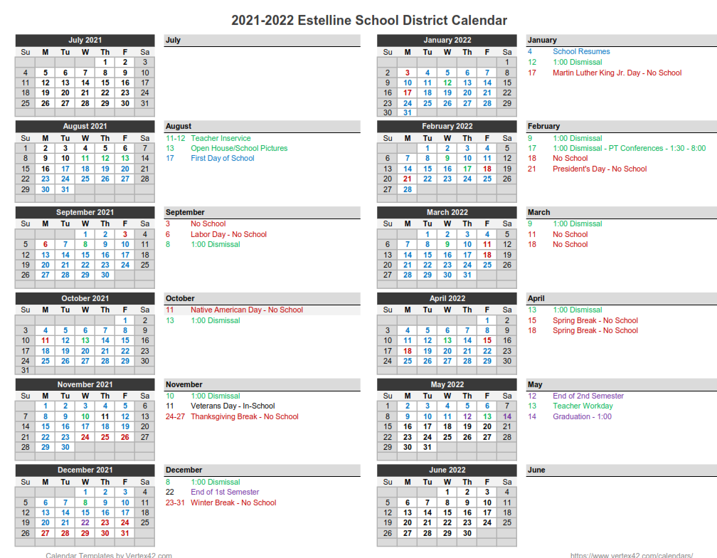 21-22 School Year Calendar