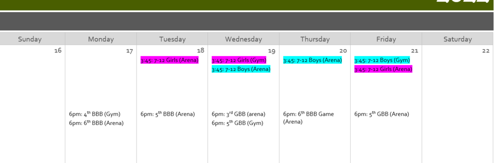 Gym Schedule 
